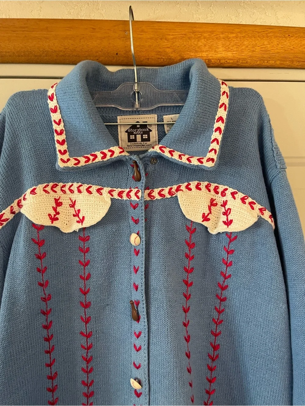 Vintage Storybook Knits Baseball US Flag  Sweater, Size Large - Picture 2 of 8